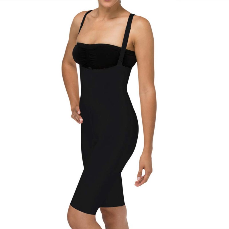 MARENA FBS2 Stage 2 Knee Length Zipperless Girdle with Suspenders - Tummy Control Post Surgery Black, Medium - Image 1